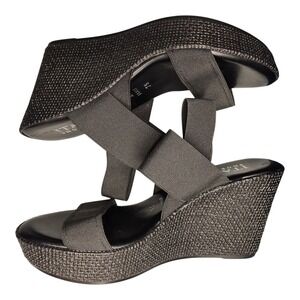 Italian Shoemakers Wedge Slingback Sandals Womens US Size 7.5 Black Synthetic